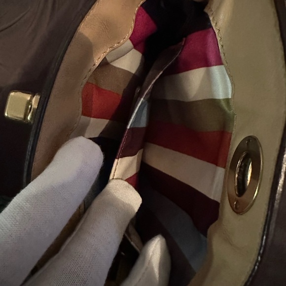 Coach Women's Tan Signature Fabric Leather Trim Turn Lock Minibag/Wristlet - Picture 12 of 16